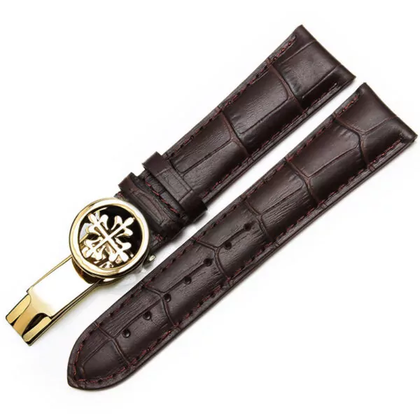6_Convient-pour-Patek-Philippe-bracelet-en-cuir-dame-PP-boutons-papillon-ceinture-crocodile-qualit-originale-20MM Brown Strap for Calatrava Patek Philippe In Leather Crocodile/Alligator Grain - 19, 20, 22, 24mm