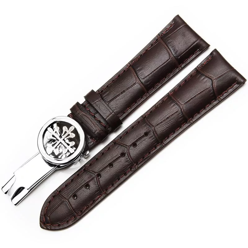5_Convient-pour-Patek-Philippe-bracelet-en-cuir-dame-PP-boutons-papillon-ceinture-crocodile-qualit-originale-20MM (1) Brown Strap for Calatrava Patek Philippe In Leather Crocodile/Alligator Grain - 19, 20, 22, 24mm