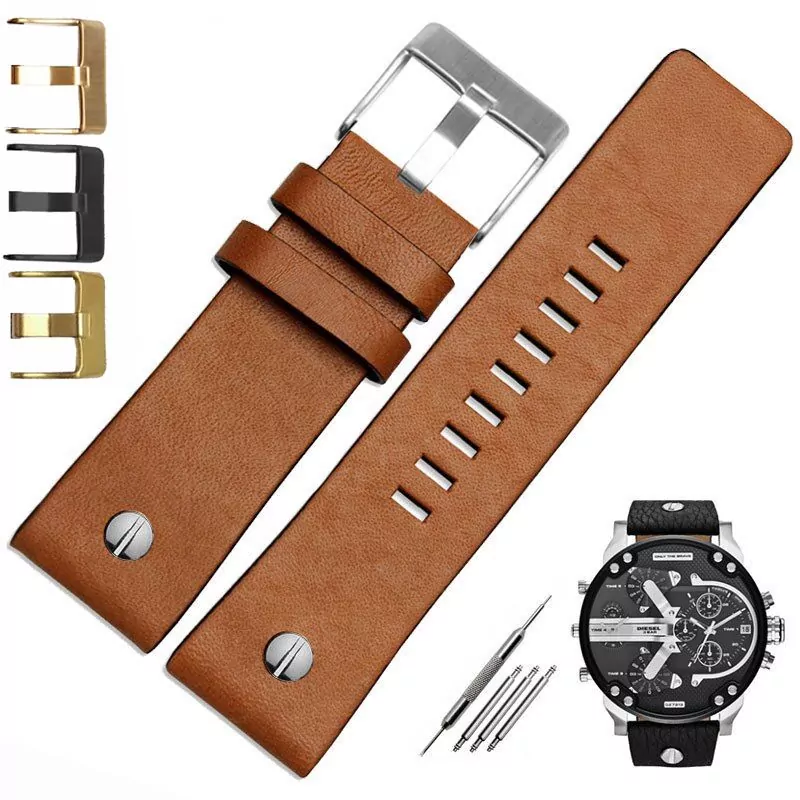 DSFP421 copy_result Light Brown Strap with Pin for Diesel DZ4323 DZ1657 DZ1206/4318 22,24,26,27,28,30mm In Smooth Leather