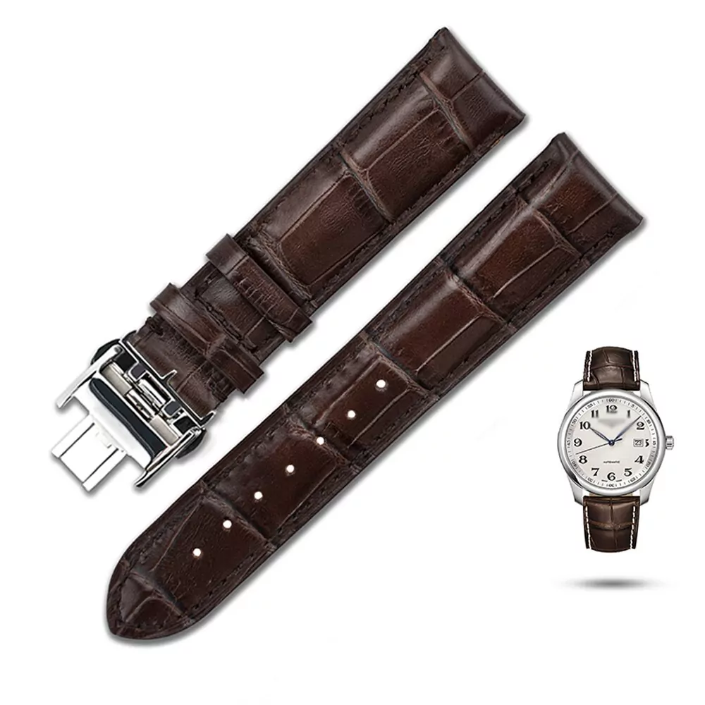 2_OTMENG-substitut-Longines-gamme-compl-te-de-bracelet-en-cuir-papillon-Double-bouton-tanche-respirant-hommes Brown Strap for Longines Elegance, 1832, Classic, Master Collection 6 Tailles In Crocodile/Alligator Grain