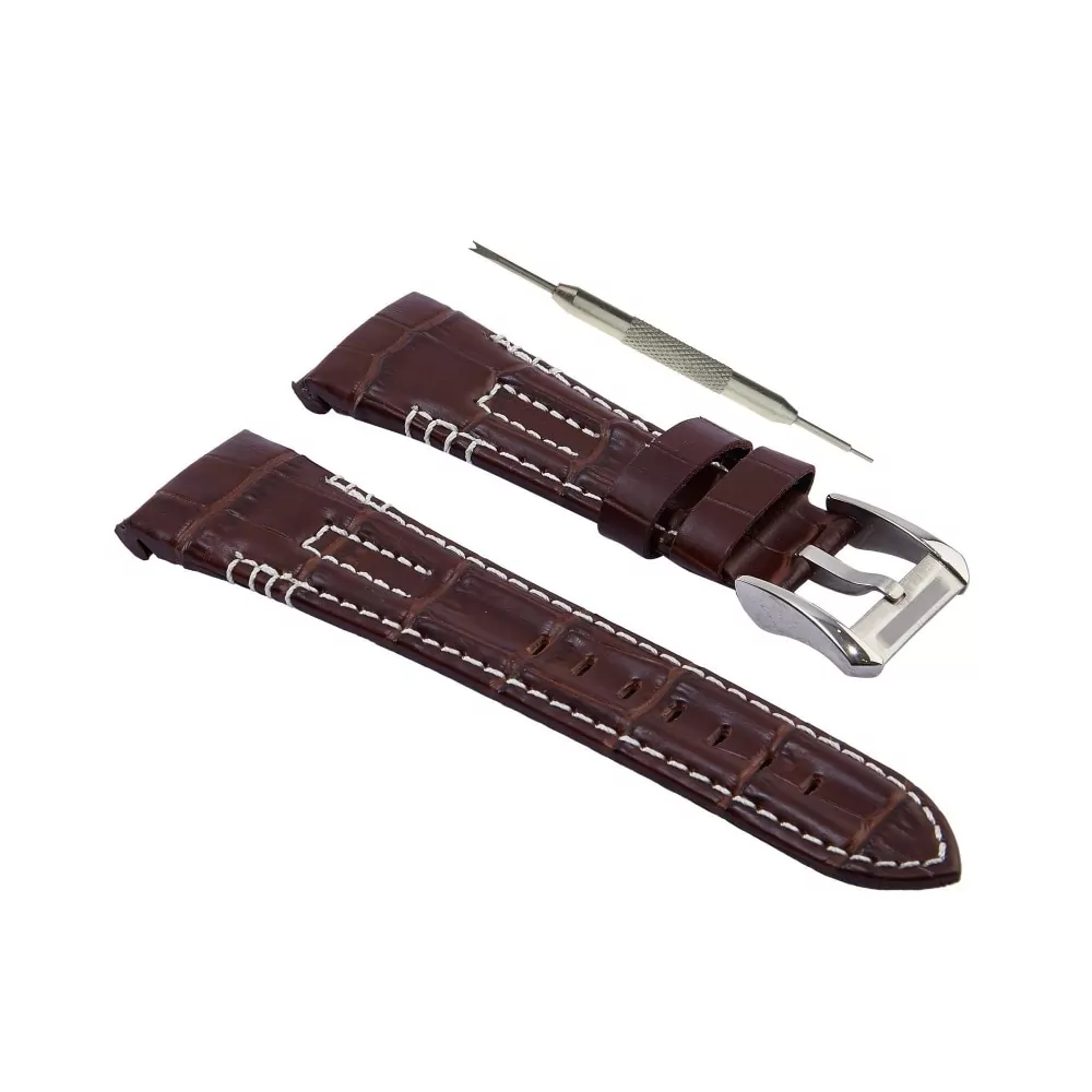 0_Bracelet-de-montre-26mm-en-cuir-v-ritable-pour-Seiko-Velatura-SKO100-SKO101-Tool-15 Brown Strap for Seiko Velatura White Stitching In Printed Crocodile/Alligator Leather - 26mm