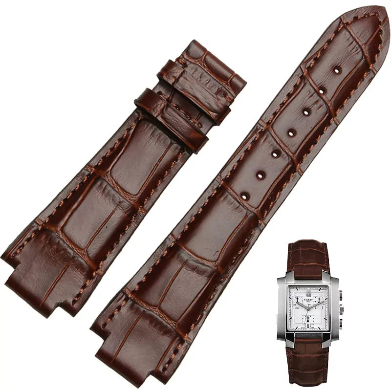 Leather strap alligator crocodile grain T60 Tissot-1 Brown Strap Tissot T60 24x14mm In Calf leather Crocodile/Alligator Grain
