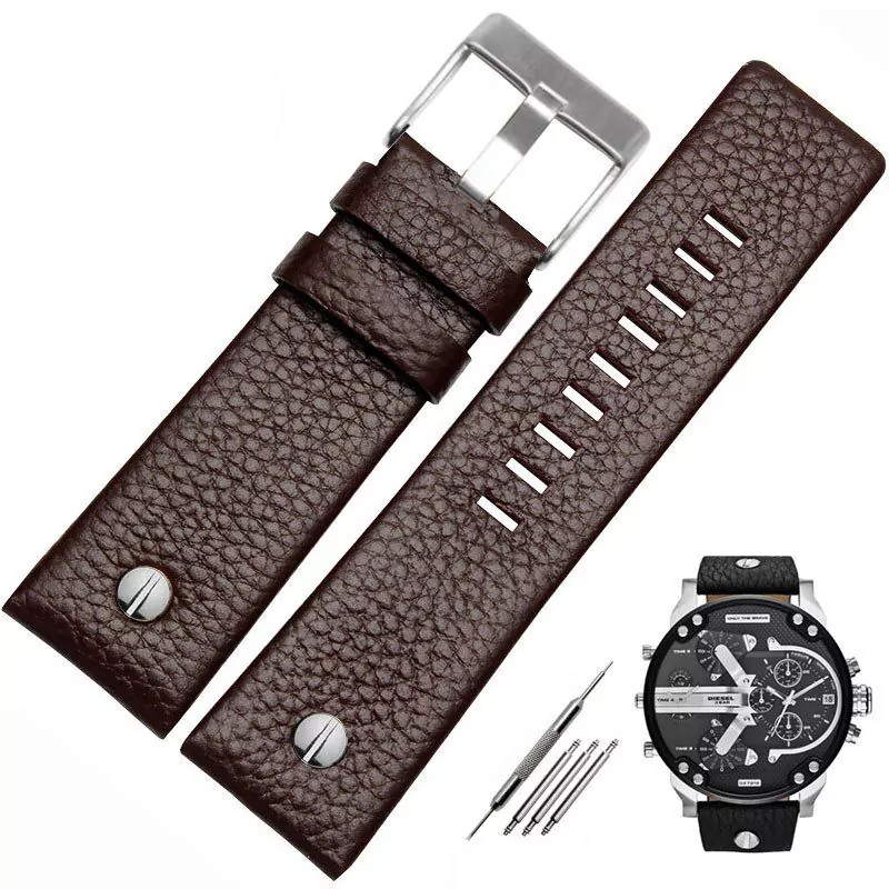 DSFP20 Brown Strap with Pin for Diesel DZ4323 DZ1657 DZ1206/4318 22,24,26,27,28,30mm In Leather