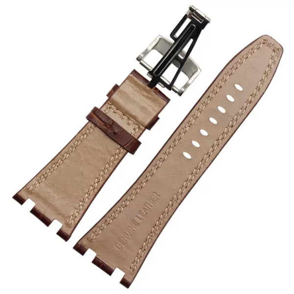 28-MM-Bracelet-de-Haute-qualit-V-ritable-de-Montre-En-Cuir-Sangles-avec-boucle-d Brown & White Crocodile Grain Leather Bracelet for Audemars Piguet Royal Oak Offshore - 28mm