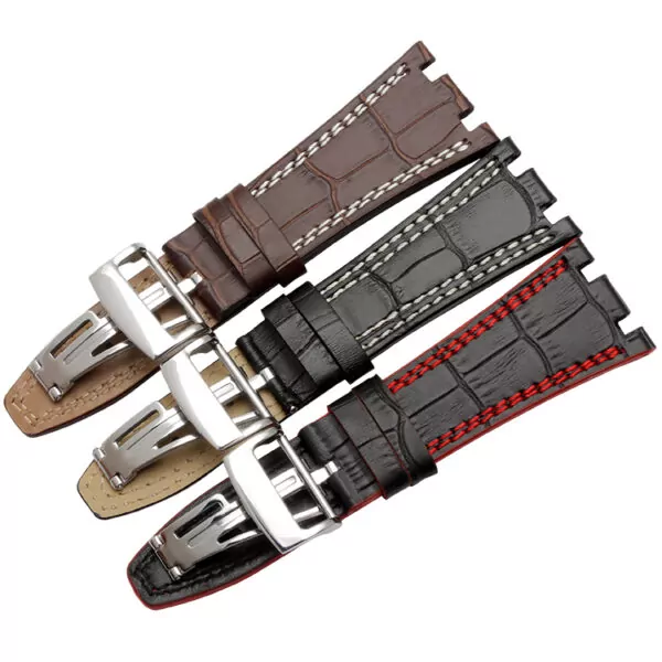 28-MM-Bracelet-de-Haute-qualit-V-ritable-de-Montre-En-Cuir-Sangles-avec-boucle-d-1 Brown & White Crocodile Grain Leather Bracelet for Audemars Piguet Royal Oak Offshore - 28mm