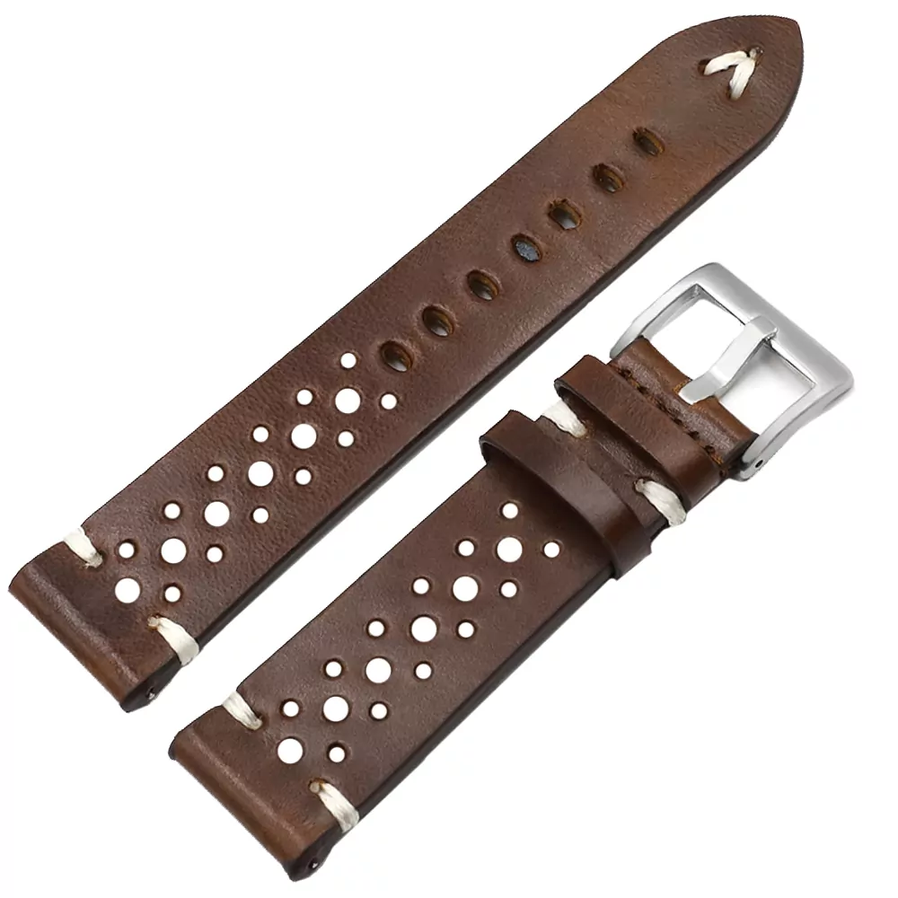 Brown-racing-leather-calf-strap-1 Brown & White Racing Strap Band for Rolex, Omega, Universal in Calf Leather