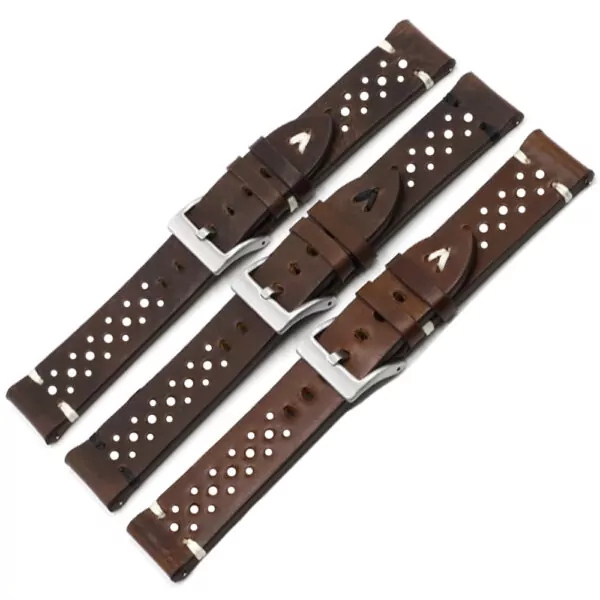 Brown-racing-leather-calf-strap-9 Brown & White Racing Strap Band for Rolex, Omega, Universal in Calf Leather