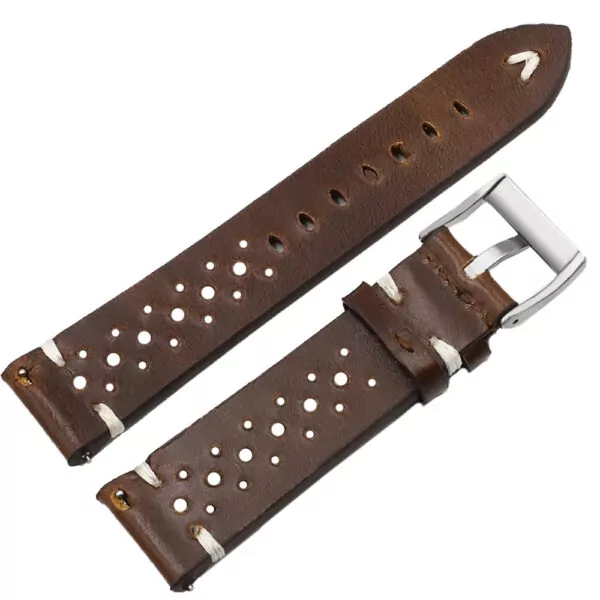 Brown-racing-leather-calf-strap-6 Brown & White Racing Strap Band for Rolex, Omega, Universal in Calf Leather