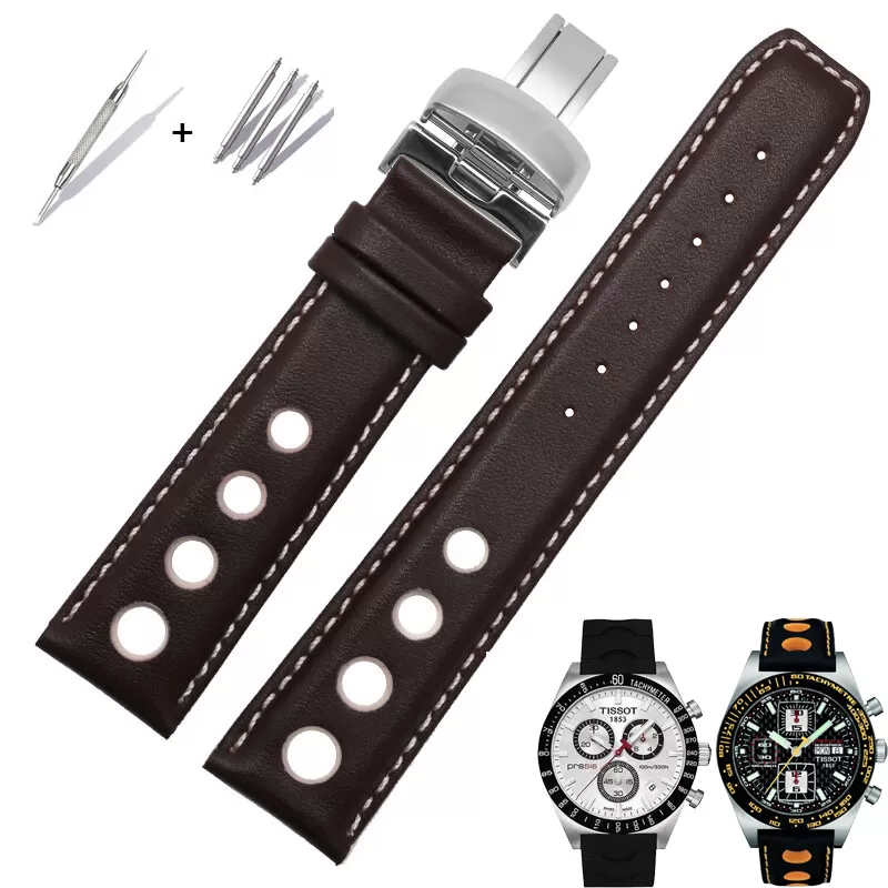 Racing Strap Bracelet for Tissot PRS516 Brown & White Racing Strap for Tissot PRS516, T91, T021, T044 20mm Perforated Leather