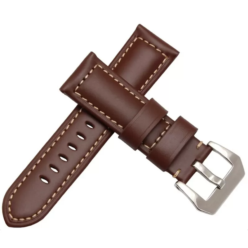 22mm-24mm-26mm-bracelet-montre-avec-lumi-re-noire-fou-cheval-bracelet-en-cuir-avec-boucle_2 Brown & White Stitching Strap Panerai Luminor, Marina, Submersible In Soft Leather - 22, 24, 26mm