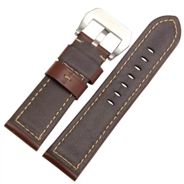 22mm-24mm-26mm-bracelet-montre-avec-lumi-re-noire-fou-cheval-bracelet-en-cuir-avec-boucle_5 Brown & White Stitching Strap Panerai Luminor, Marina, Submersible In Soft Leather - 22, 24, 26mm