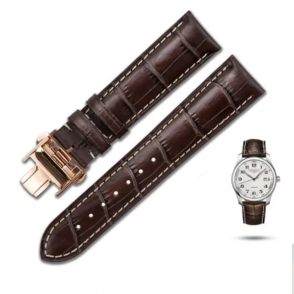 10_OTMENG-substitut-Longines-gamme-compl-te-de-bracelet-en-cuir-papillon-Double-bouton-tanche-respirant-hommes Brown & White Strap for Longines Elegance, 1832, Classic, Master Collection In Crocodile/Alligator Grain