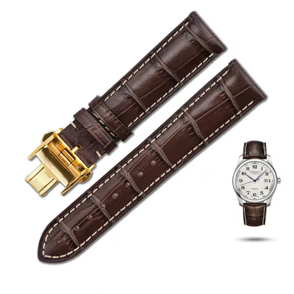 7_OTMENG-substitut-Longines-gamme-compl-te-de-bracelet-en-cuir-papillon-Double-bouton-tanche-respirant-hommes Brown & White Strap for Longines Elegance, 1832, Classic, Master Collection In Crocodile/Alligator Grain