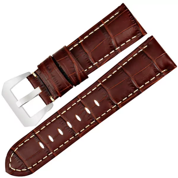 Brown & White Strap Panerai Luminor Brown & White Strap Panerai Luminor, Marina, Submersible 22, 24, 26mm In Crocodile/Alligator Grain
