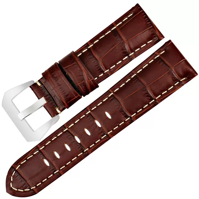Brown & White Strap Panerai Luminor Brown & White Strap Panerai Luminor, Marina, Submersible 22, 24, 26mm In Crocodile/Alligator Grain