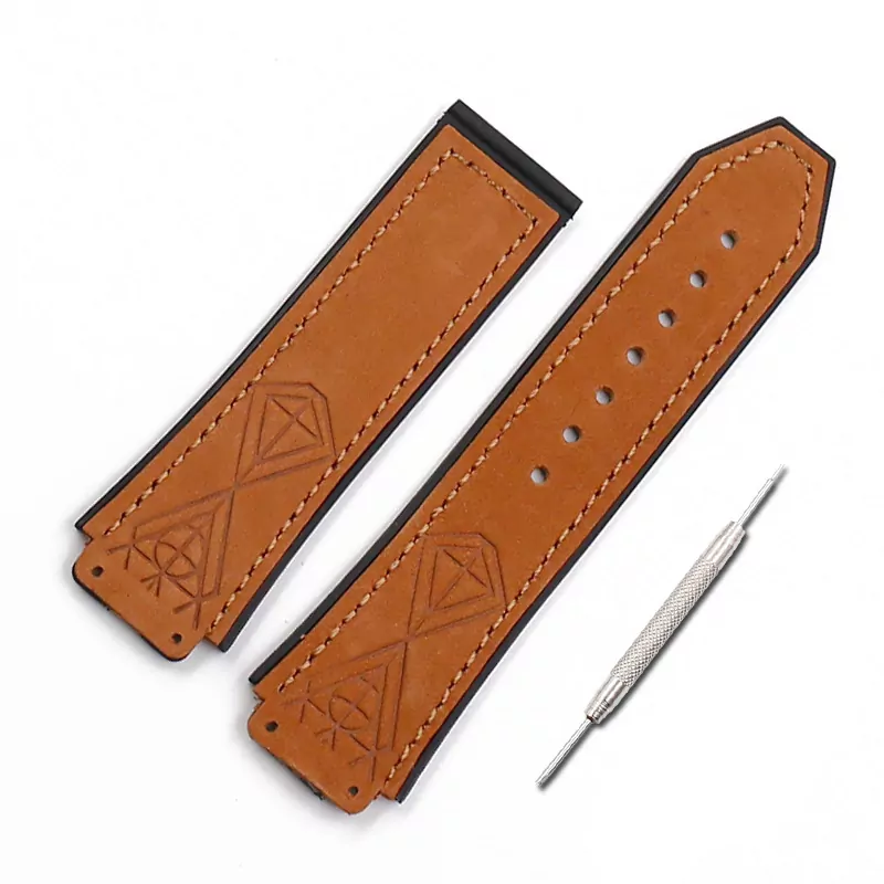 0_Montre-accessoires-montre-en-cuir-avec-19mm-x-25mm-bracelet-en-caoutchouc-boucle-pour-HUBLOT-big Cognac Strap Band Hublot Big Bang Sang Bleu 25x19mm Horseback Leather