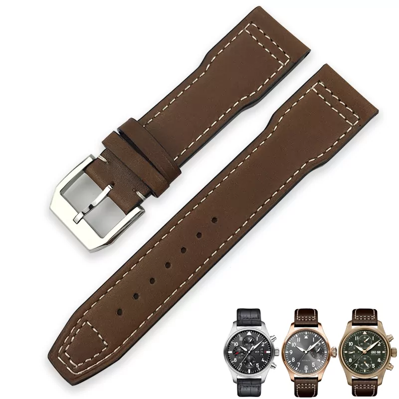 0_20mm-21mm-22mm-bracelet-de-montre-en-cuir-de-vachette-italien-bracelet-de-montre-en-cuir Dark Brown Strap Band IWC Pilot Spitfire, Top Gun In Leather 20, 21, 22mm