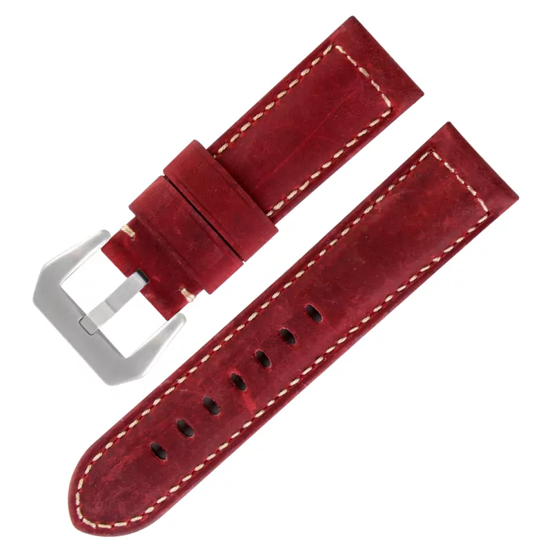 2_Bracelet-de-montre-en-cuir-de-vache-italien-24MM-pour-montres-universelles-de-luxe-Bracelet-pour Red Strap Panerai Luminor, Marina, Submersible 24mm In leather Crazy Horse