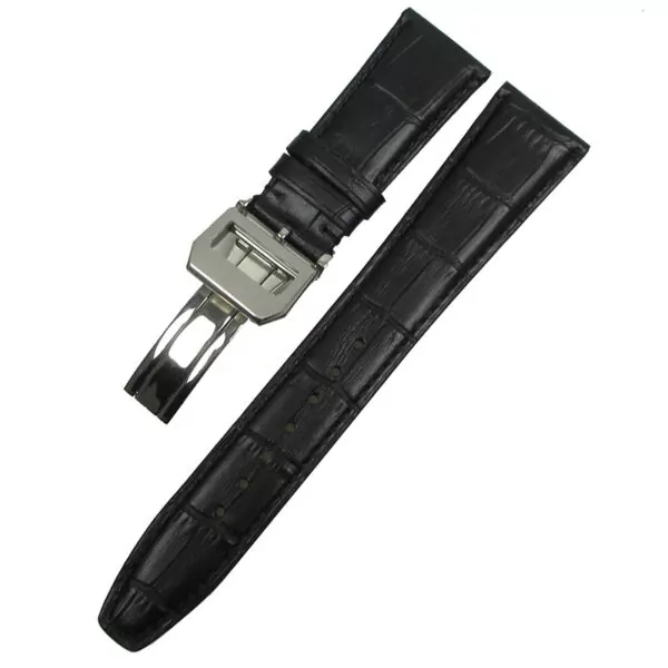 0_Bracelet-de-montre-bleu-22mm-pour-IWC-Bracelet-de-montre-en-cuir-de-veau-pour-IWC Black Strap Band IWC Portugal, Portugieser In Calf Leather with printed Crocodile/Alligator Grain 22mm