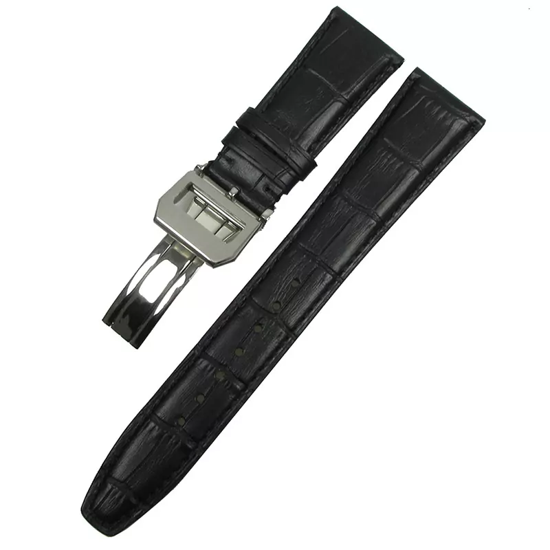 0_Bracelet-de-montre-bleu-22mm-pour-IWC-Bracelet-de-montre-en-cuir-de-veau-pour-IWC Black Strap Band IWC Portugal, Portugieser In Calf Leather with printed Crocodile/Alligator Grain 22mm