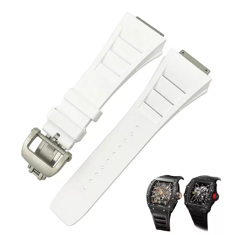White Silver_bracelet-de-montre-joint-en-caoutchouc-f_variants-1(1) White Rubber Strap For Genuine Richard Mille RM011, 030, 035, 055