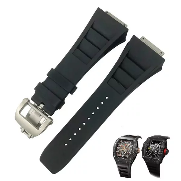 Black Silver_bracelet-de-montre-joint-en-caoutchouc-f_variants-5(1) Black Rubber Strap For Genuine Richard Mille Rm011, 030, 035, 055
