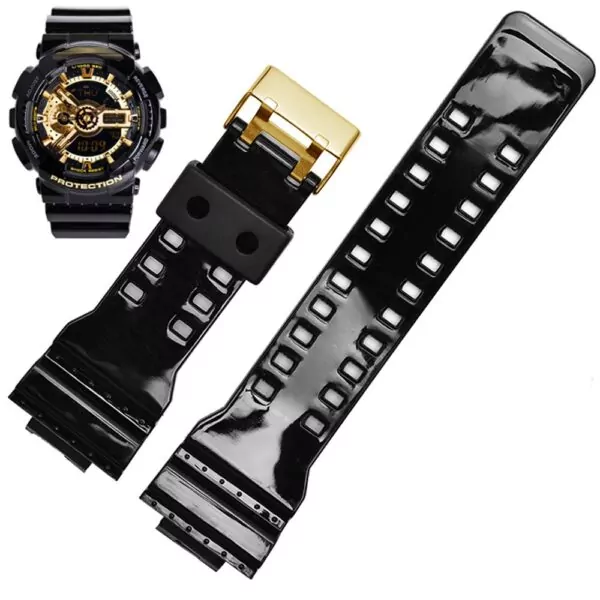 3_16mm-Silicone-Bracelet-de-montre-pour-Casio-g-shock-GA-100-110-120-150-200-300 Glossy Black Strap Casio G-Shock GA-Series 16mm In Rubber