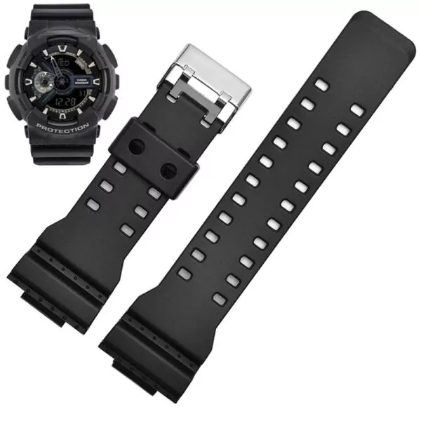 0_16mm-Silicone-Bracelet-de-montre-pour-Casio-g-shock-GA-100-110-120-150-200-300 Glossy Black Strap Casio G-Shock GA-Series 16mm In Rubber
