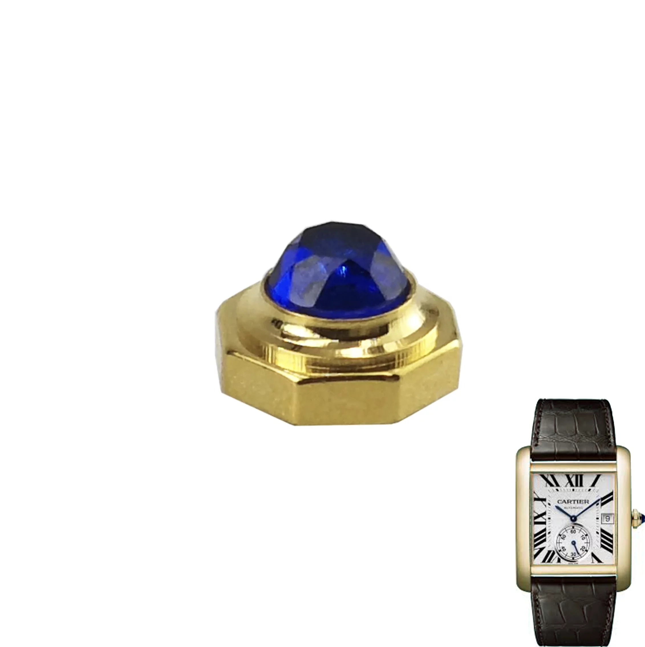 Crown-Cartier-Tank-MC-Aftermarket-sapphire2 Gold & Blue Crown Tank MC Petite Seconde 34.3x44mm Cartier Sapphire & Stainless Steel
