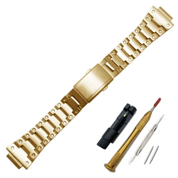 1_En-Acier-inoxydable-Bracelet-De-Montre-Lunette-Pour-Casio-G-shock-GW-5000-DW-5000-5025 Gold Case & Bracelet G-Shock Atomic Stainless Steel