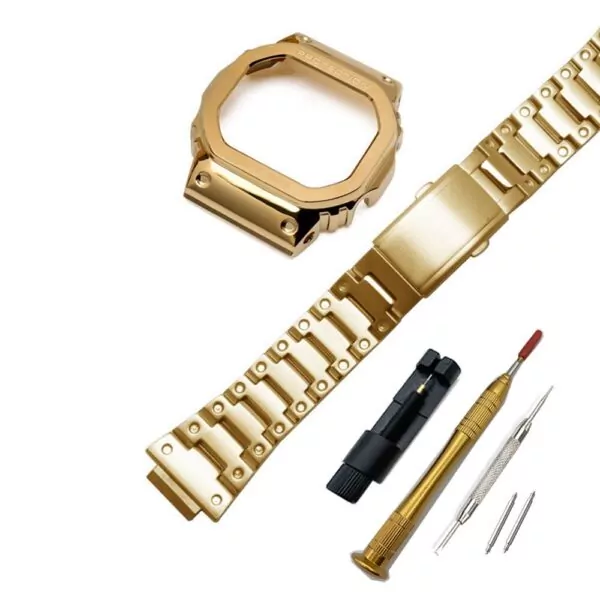 3_En-Acier-inoxydable-Bracelet-De-Montre-Lunette-Pour-Casio-G-shock-GW-5000-DW-5000-5025 Gold Case & Bracelet G-Shock Atomic Stainless Steel