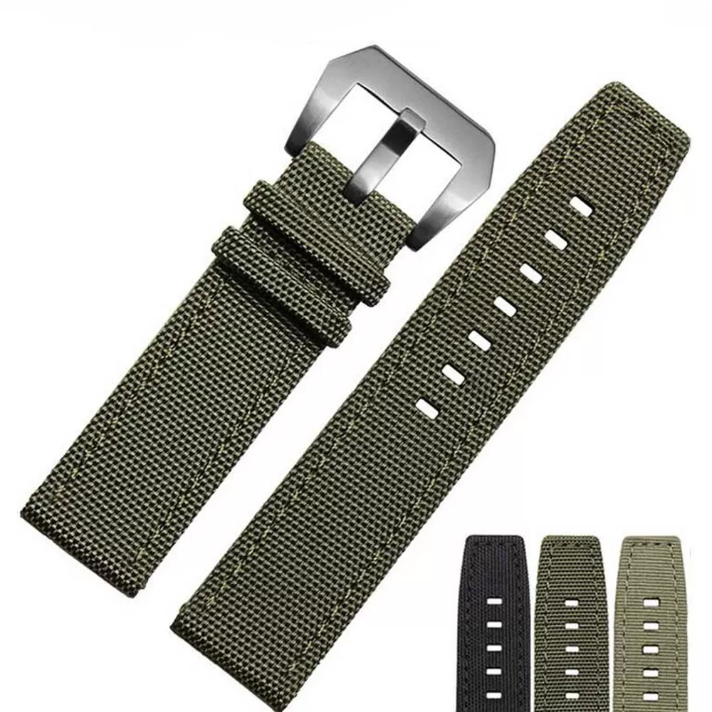 JAWODER-22mm-en-acier-inoxydable-Butterfly-Boucle-Noir-Geen-vert-Clair-Nylon-avec-en-cuir-bas_1 Green Nylon Strap for Panerai Luminor, Marina, Submersible - 22, 24, 26mm