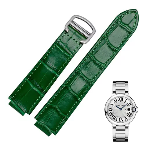 6_Bracelets-de-montre-en-cuir-v-ritable-de-couleur-de-qualit-boucle-de-d-ploiement-bracelet Green Strap Ballon Bleu Cartier In Crocodile/Leather Grain