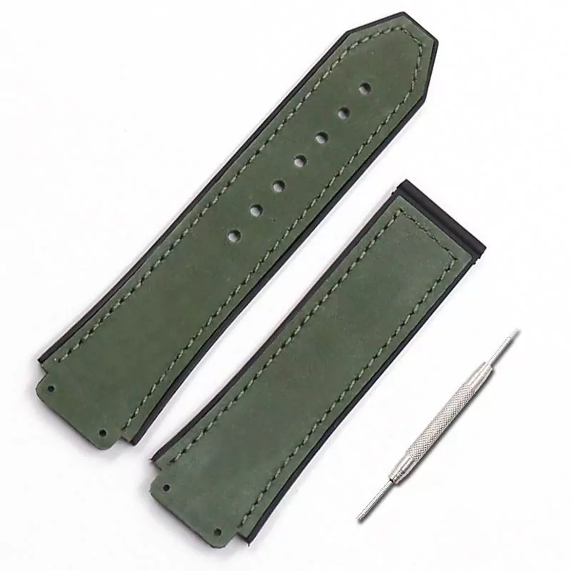 6_Nouveaux-hommes-en-cuir-mat-sangle-25mm-x-19mm-pour-sangles-Hublot-souvent-utilis-en-grande Green Strap Band Hublot Big Bang 25x19mm Horseback Leather