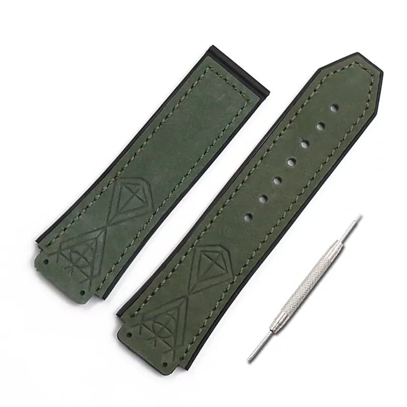 3_Montre-accessoires-montre-en-cuir-avec-19mm-x-25mm-bracelet-en-caoutchouc-boucle-pour-HUBLOT-big Green Strap Band Hublot Big Bang Sang Bleu 25x19mm Horseback Leather