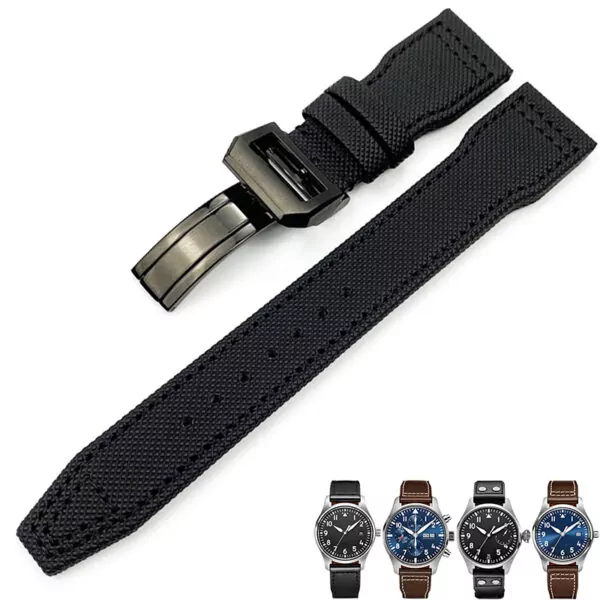 24_20-21-22mm-bracelet-de-montre-en-Nylon-de-haute-qualit-en-cuir-de-veau-adapt Black Strap Band IWC Pilot Spitfire, Top Gun In Nylon 20,21,22mm