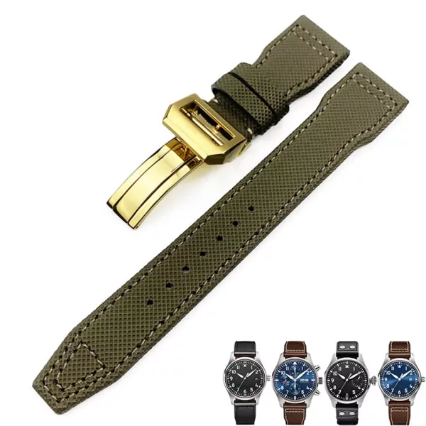 26_20-21-22mm-bracelet-de-montre-en-Nylon-de-haute-qualit-en-cuir-de-veau-adapt Green Strap Band IWC Pilot Spitfire, Top Gun In Nylon 20,21,22mm