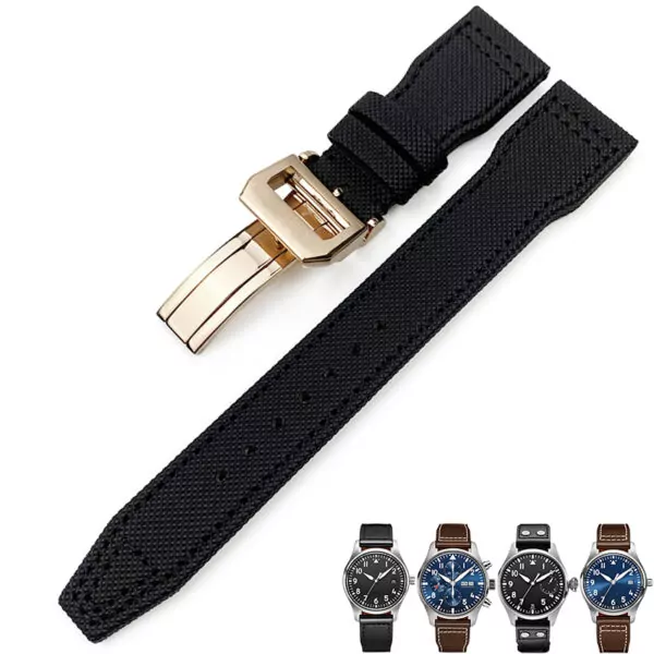12_20-21-22mm-bracelet-de-montre-en-Nylon-de-haute-qualit-en-cuir-de-veau-adapt Black Strap Band IWC Pilot Spitfire, Top Gun In Nylon 20,21,22mm