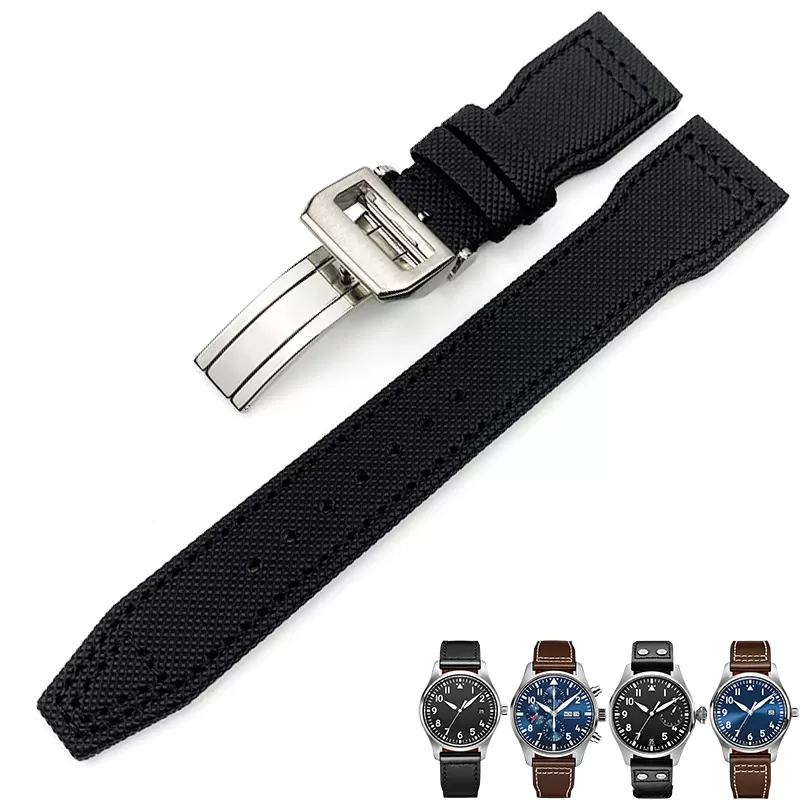 0_20-21-22mm-bracelet-de-montre-en-Nylon-de-haute-qualit-en-cuir-de-veau-adapt Black Strap Band IWC Pilot Spitfire, Top Gun In Nylon 20,21,22mm