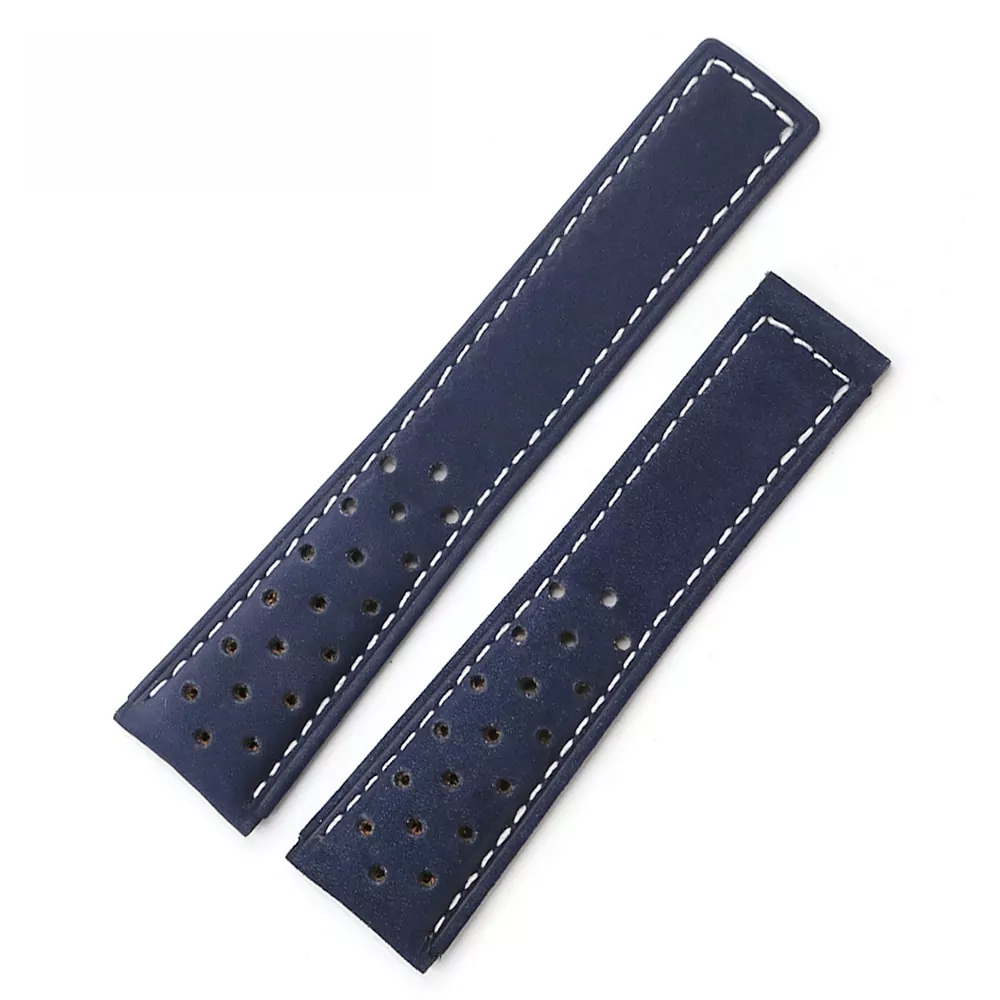 Rolamy-Montre-Bande-20-22mm-R-el-Veau-En-Cuir-Gris-Sangle-En-Daim-VINTAGE-Remplacement-5 Blue & White Racing Strap Bracelet for TAG Heuer - 20,22mm
