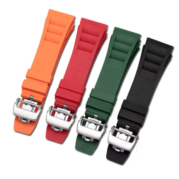 0_Bracelet-de-montre-en-Silicone-souple-pour-hommes-en-caoutchouc-naturel-noir-gris-rouge-blanc-jaune Green Rubber Strap Band for Richard Mille