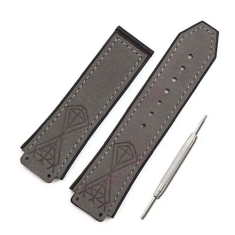 0_Hommes-bracelet-de-montre-accessoires-de-montre-bracelet-en-cuir-19mm-x-25mm-pour-HUBLOT-big Grey Strap Band Hublot Big Bang Sang Bleu 25x19mm Horseback Leather