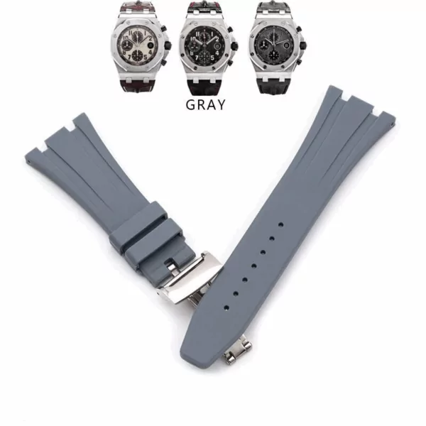 14_Bracelet-de-montre-en-caoutchouc-naturel-de-26mm-coloris-bracelet-de-montre-boucle-pliante-adapt-aux Grey Strap Royal Oak Kasparov Audemars Piguet 26mm In Rubber - Silver