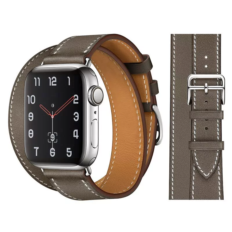 19_100-Bracelet-en-cuir-de-vache-v-ritable-Bracelet-de-ceinture-pour-Apple-Watch-5-4 Grey Taupe Double Tour Band Apple iWatch Hermes In Leather