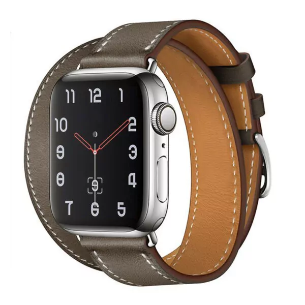 19_100-Bracelet-en-cuir-de-vache-v-ritable-Bracelet-de-ceinture-pour-Apple-Watch-5-4 copie Grey Taupe Double Tour Band Apple iWatch Hermes In Leather