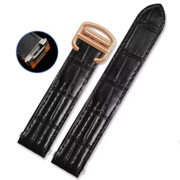 Black Crocodile Pattern Cartier Roadster Rose Gold bUCKLE Black Leather Strap for Cartier Roadster in Crocodile Grain with Quick-Release System