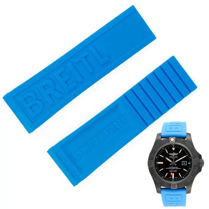BTFRXX2-6 Light Blue Strap For Navitimer, Chronomat, Avenger, SuperOcean, Aviator 22, 24mm In Rubber