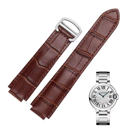 10_Bracelets-de-montre-en-cuir-v-ritable-de-couleur-de-qualit-boucle-de-d-ploiement-bracelet Brown Strap Ballon Bleu Cartier In Crocodile/Leather Grain