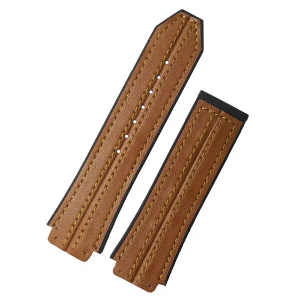 JAWODER-Bracelet-26x19mm-Homme-Femmes-Haute-Qualit-En-Caoutchouc-Noir-piqu-Brown-Montre-En-Cuir-de_1 Light Brown Strap Band Hublot Big Bang 26x19mm In Leather Double Stitching