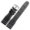 Luxe-bande-New-Black-21-mm-22-mm-v-ritable-bracelet-en-cuir-Bracelet-pour-IW Black Strap Band IWC Pilot Spitfire, Top Gun In Calf Leather with printed Crocodile/Alligator Grain with White Stitching 20,21,22mm